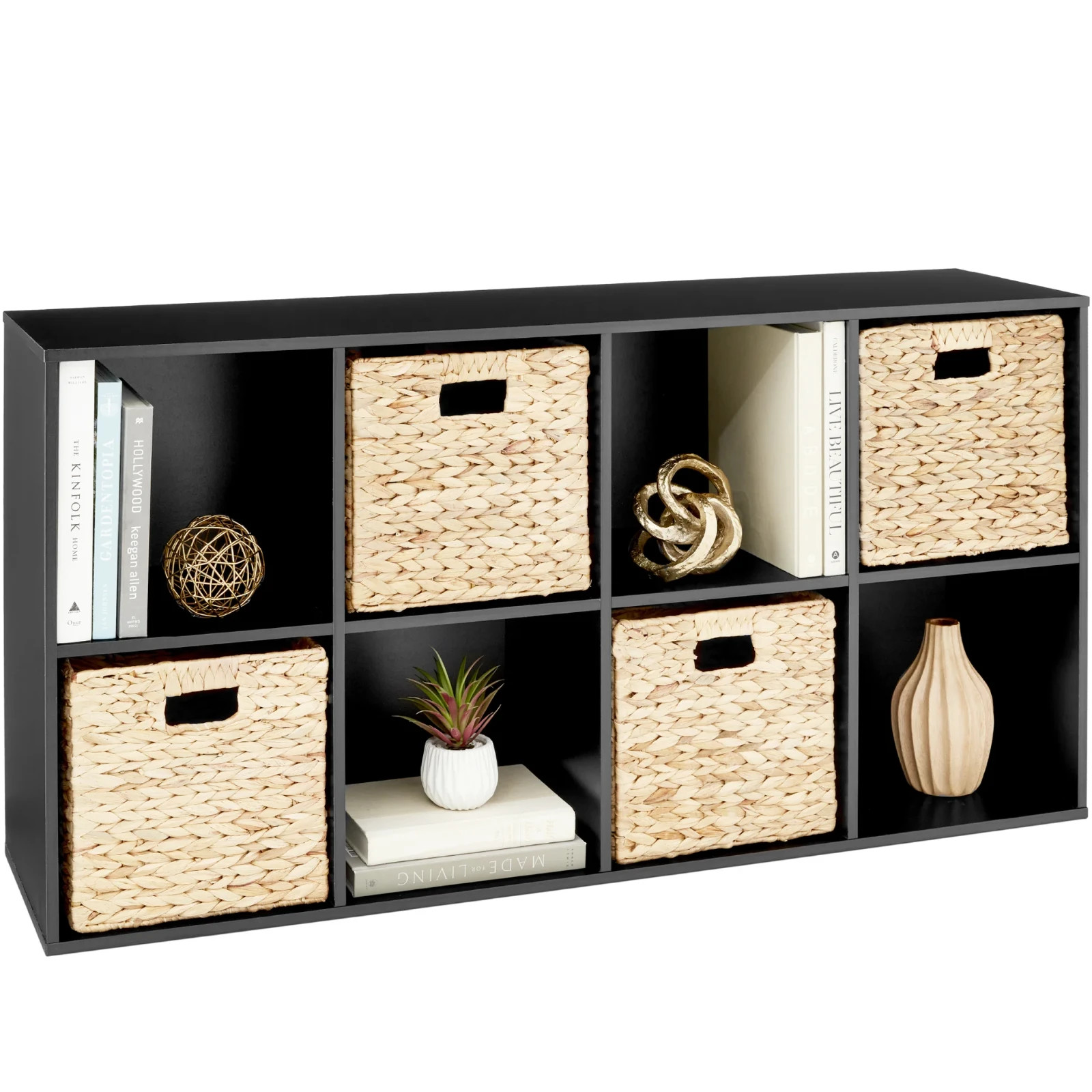 8-Cube Bookshelf, 11in Storage Display w/ Removable Panels, Customizable- Black