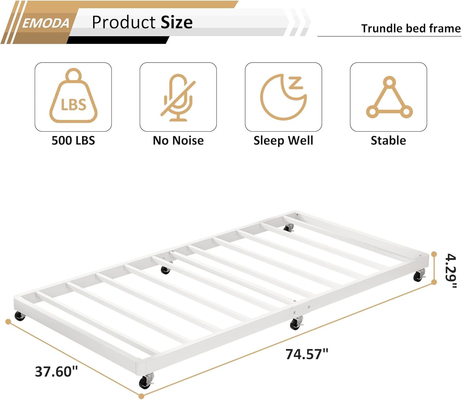 Trundle Bed Twin with 6 Lockable Casters, Roll Out Twin Trundle Bed Frame with