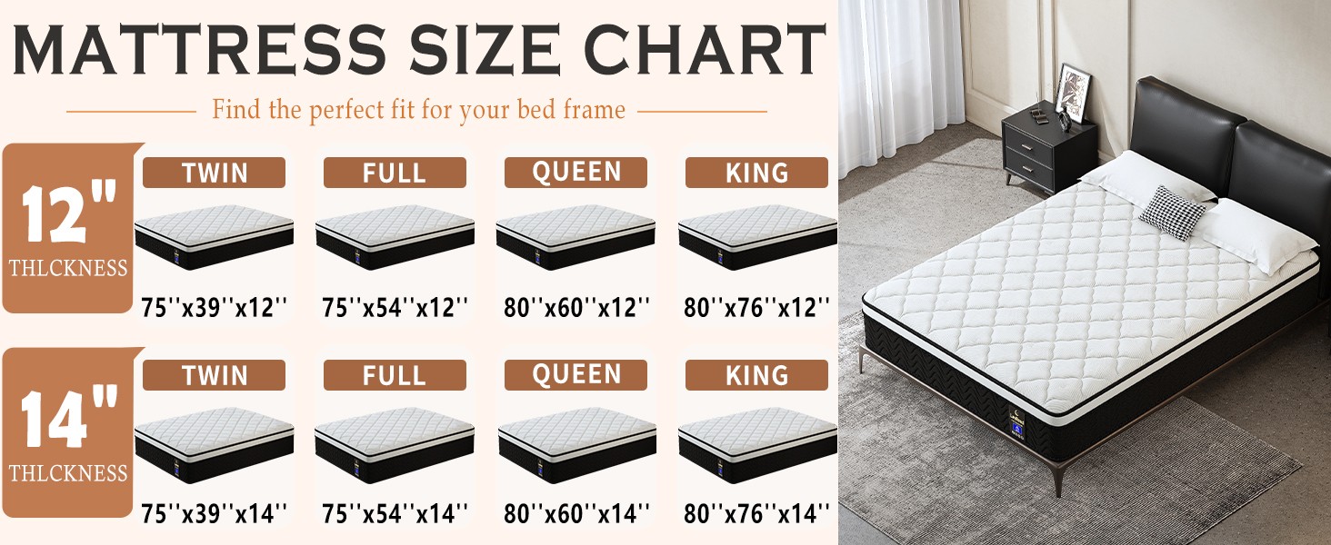 Full 14-Inch Hybrid Mattress with Gel Memory Foam & Pocket Springs, Medium Firm,