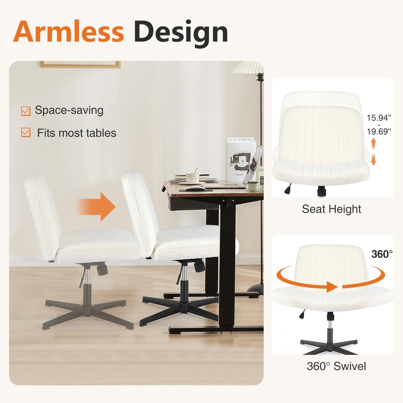 Sweetcrispy Criss Cross Chair Legged, Furry Armless Office Swivel Desk Chairs No
