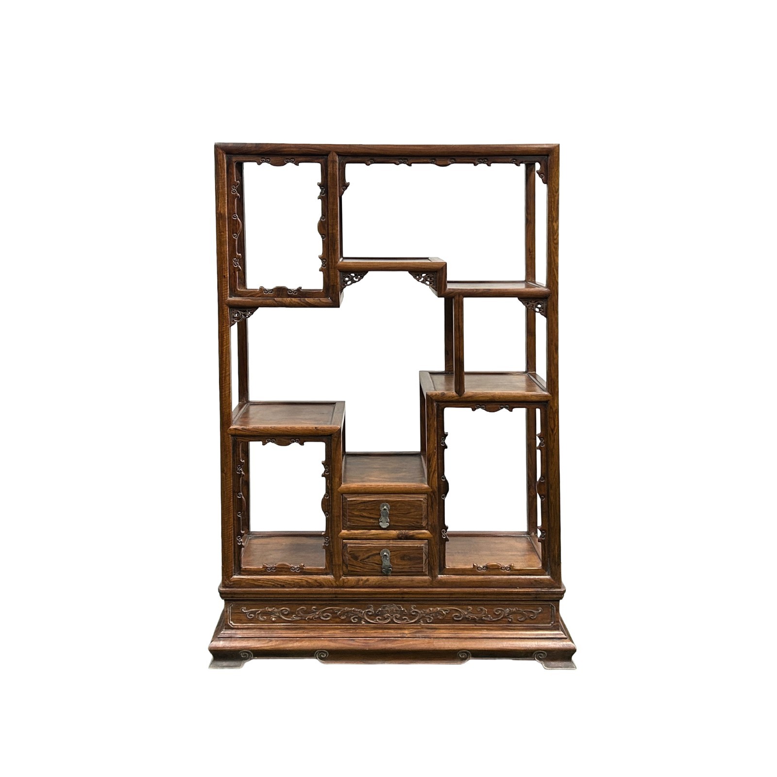 Chinese Vintage Brown Stain Chest Height 51″ Curio Display Cabinet GB239A