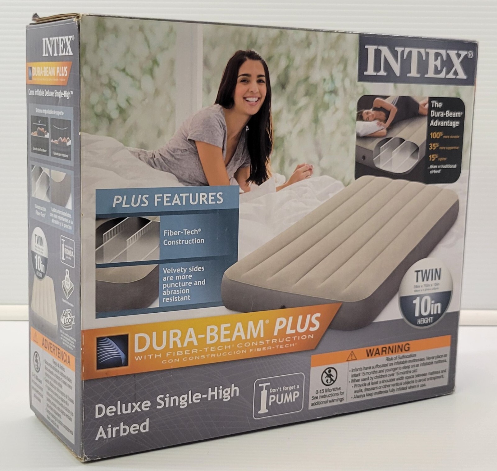 R) Intex Dura-Beam Plus Deluxe Twin Single High Airbed Air Mattress Bed