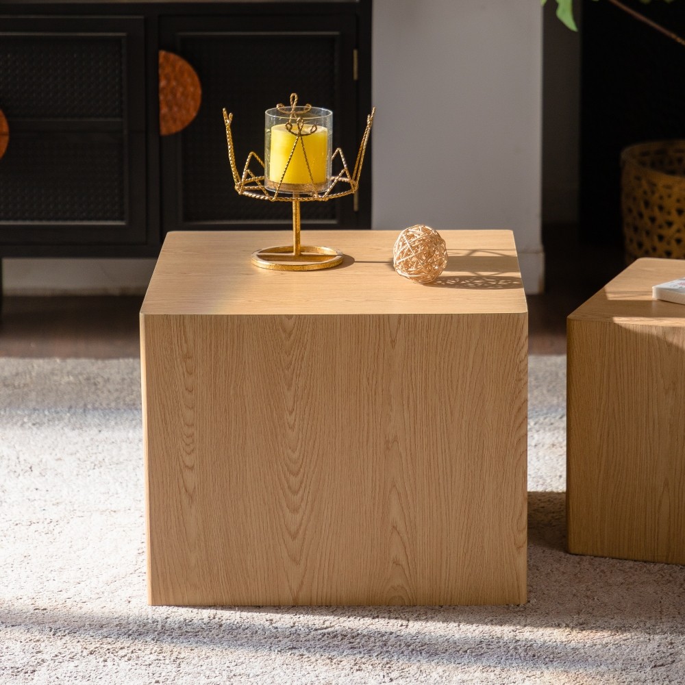 Modern Nesting Coffee Table MDF Imitation Wood Grain Cube Side Table Fully