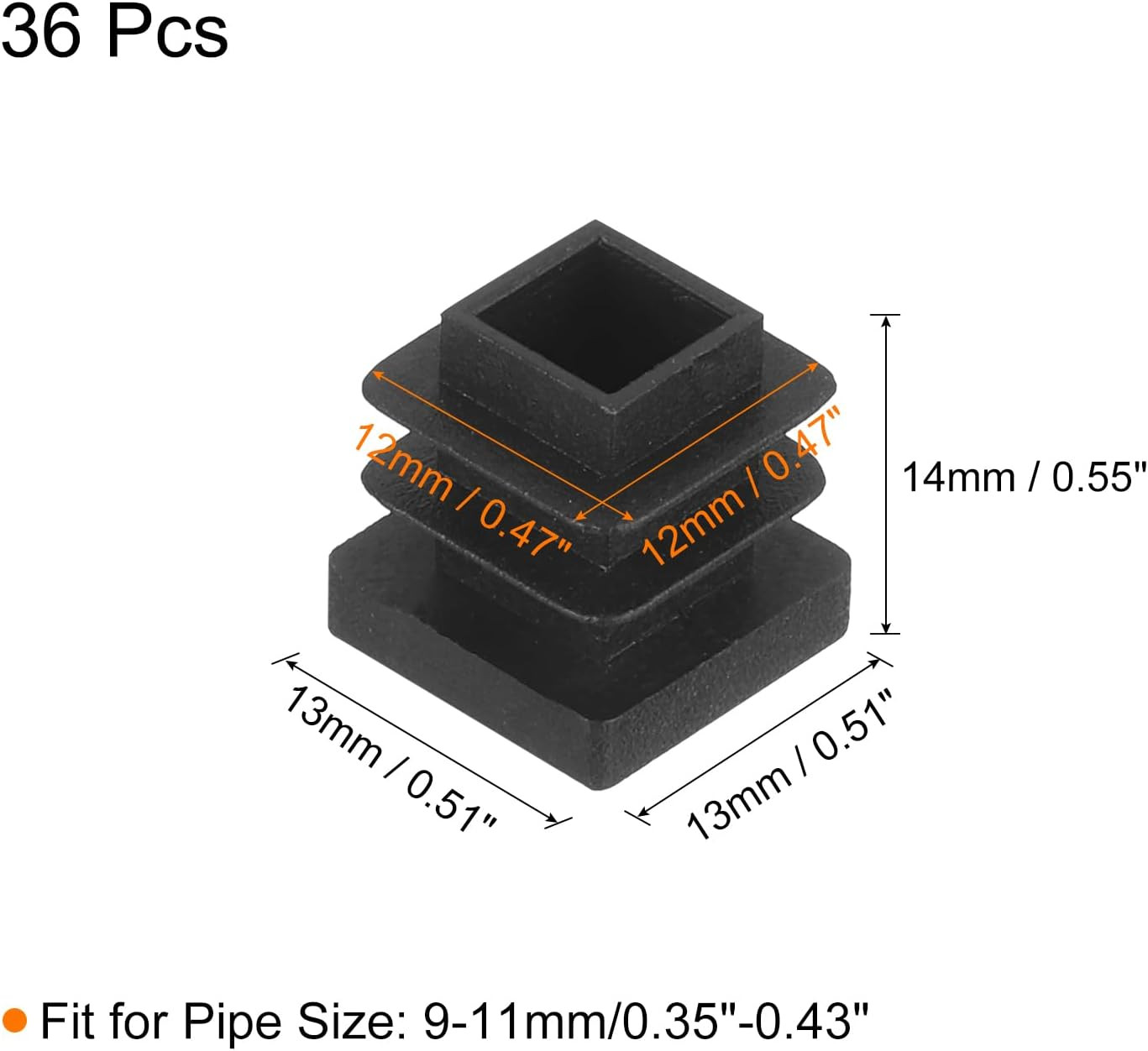 36Pcs Square Plastic Plug Insert, 0.51″ X 0.51″ Black Plastic Plugs End Cap Tube