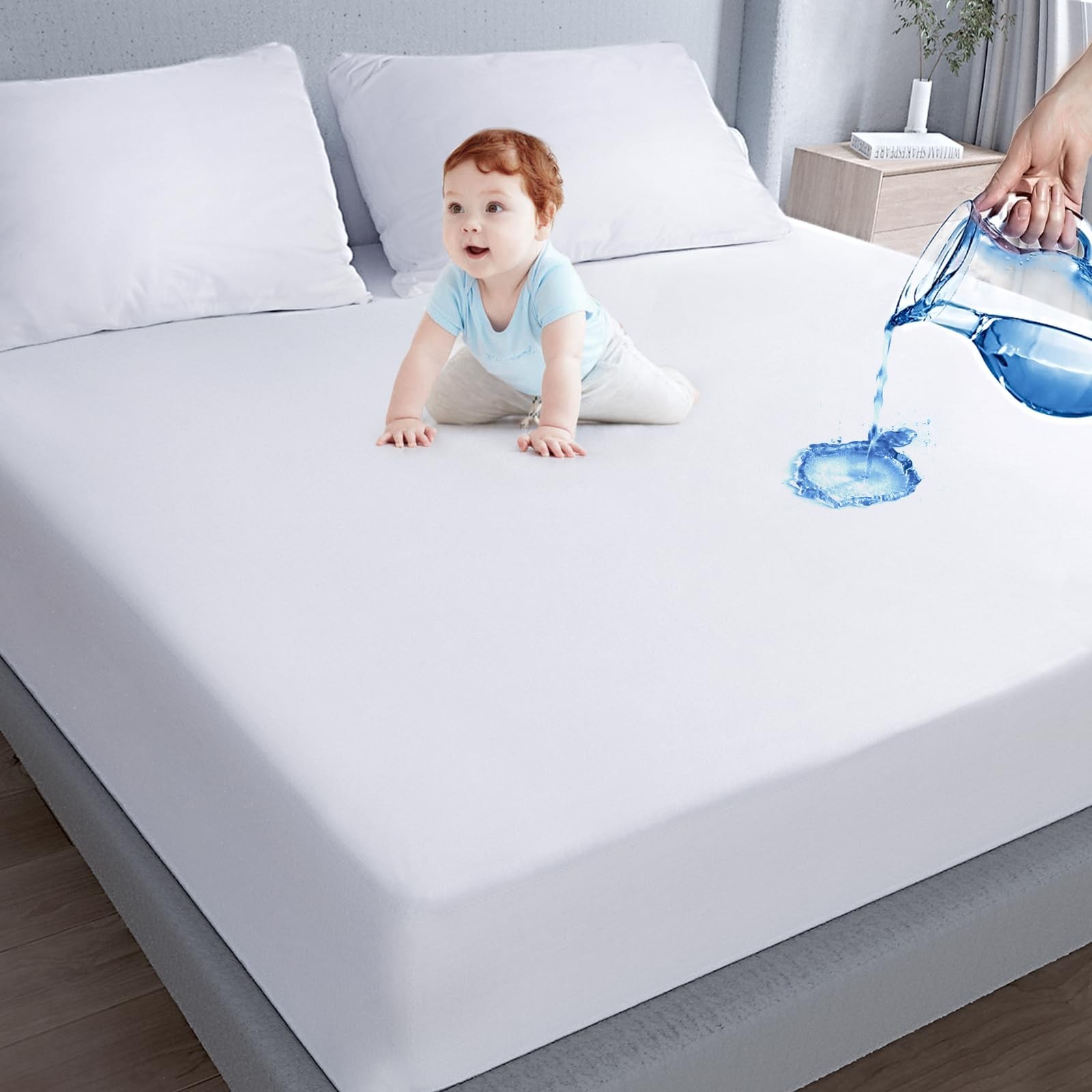 Moonsea Queen Size Mattress Protector Waterproof,Mattress Cover Queen, White