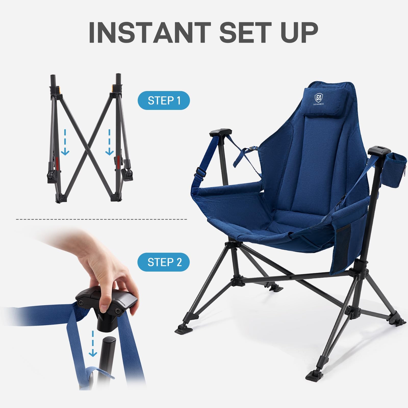 EVER ADVANCED Padded Hammock Camping Chair, 31in x 20in x 51in, Blue