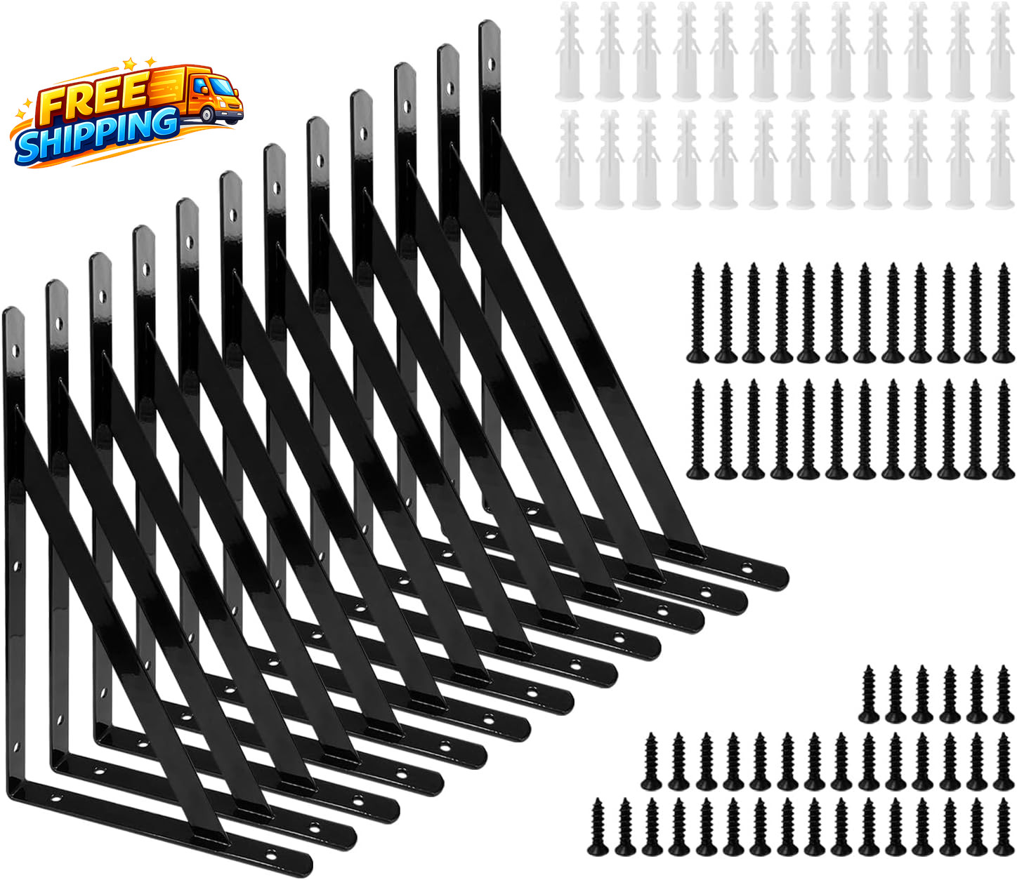 12 X 8 Heavy Duty Shelf Brackets with Screws Metal Shelves Supports Wall Mount..