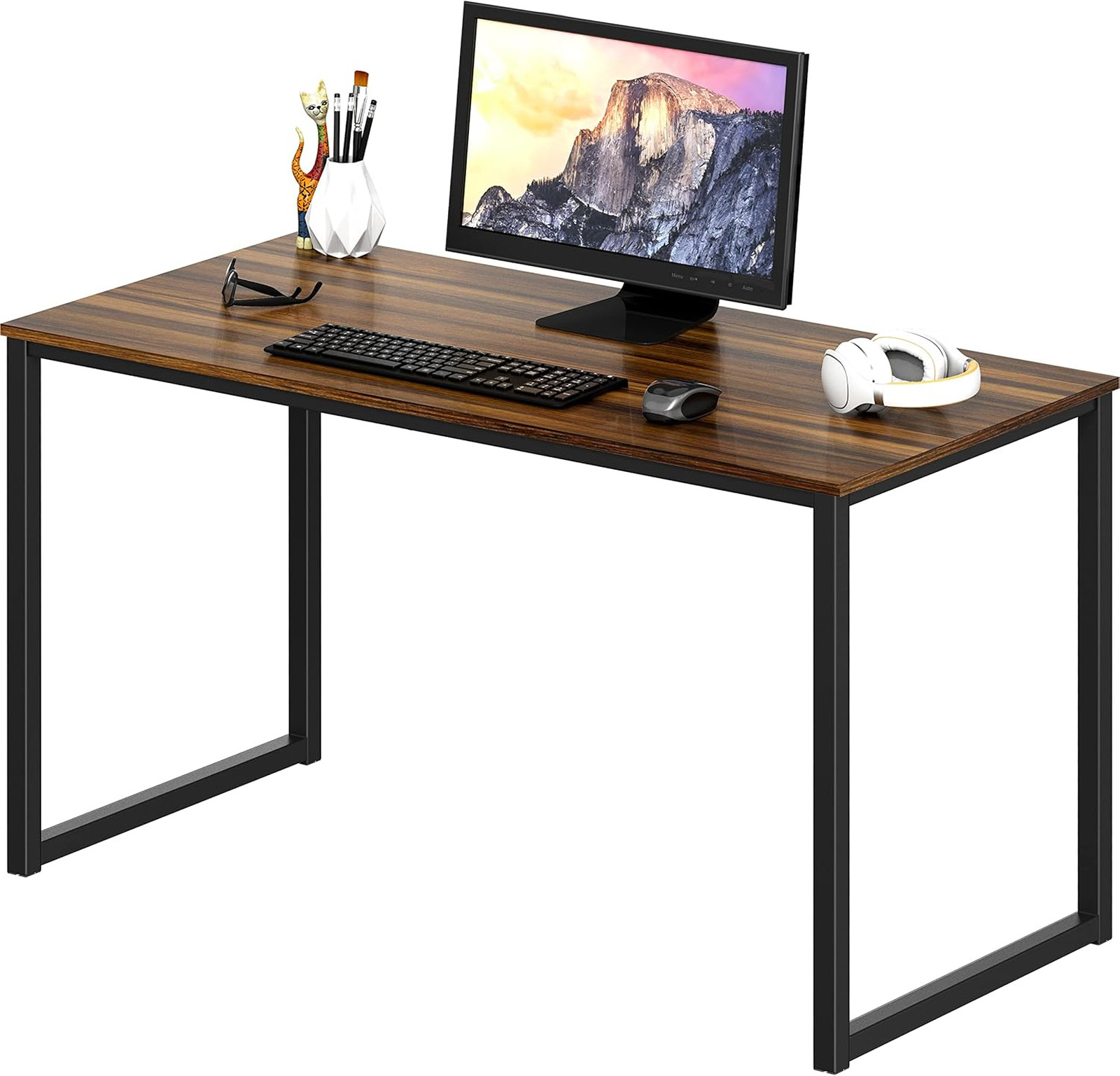 Home Office Desk Walnut Wood Steel Frame 40 Inch Compact Workspace Durable