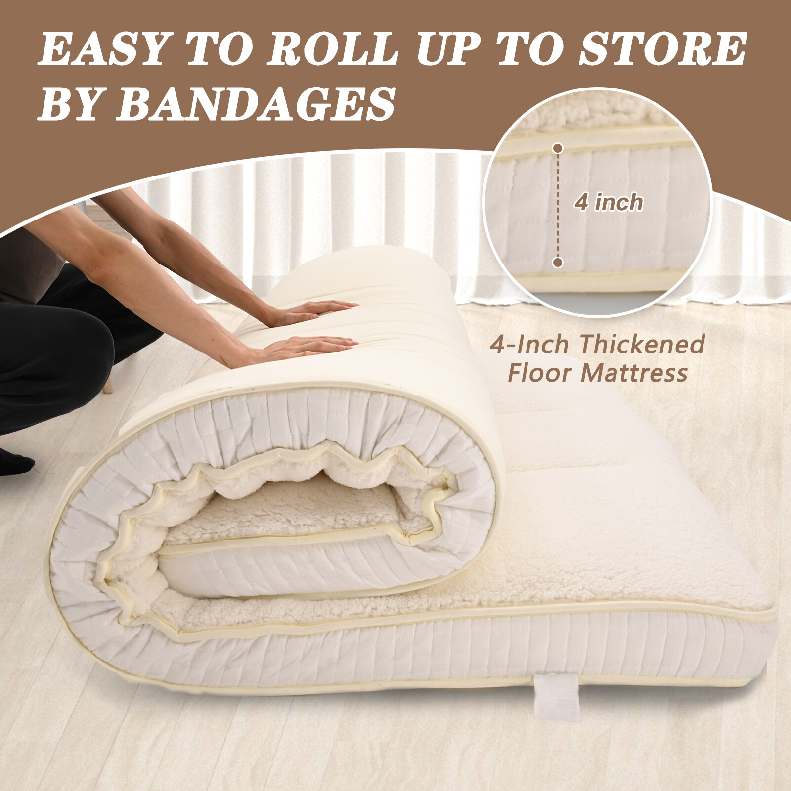 Japanese Floor Mattress Futon Mat, Sherpa Winter Fleece Mattress For Christmas