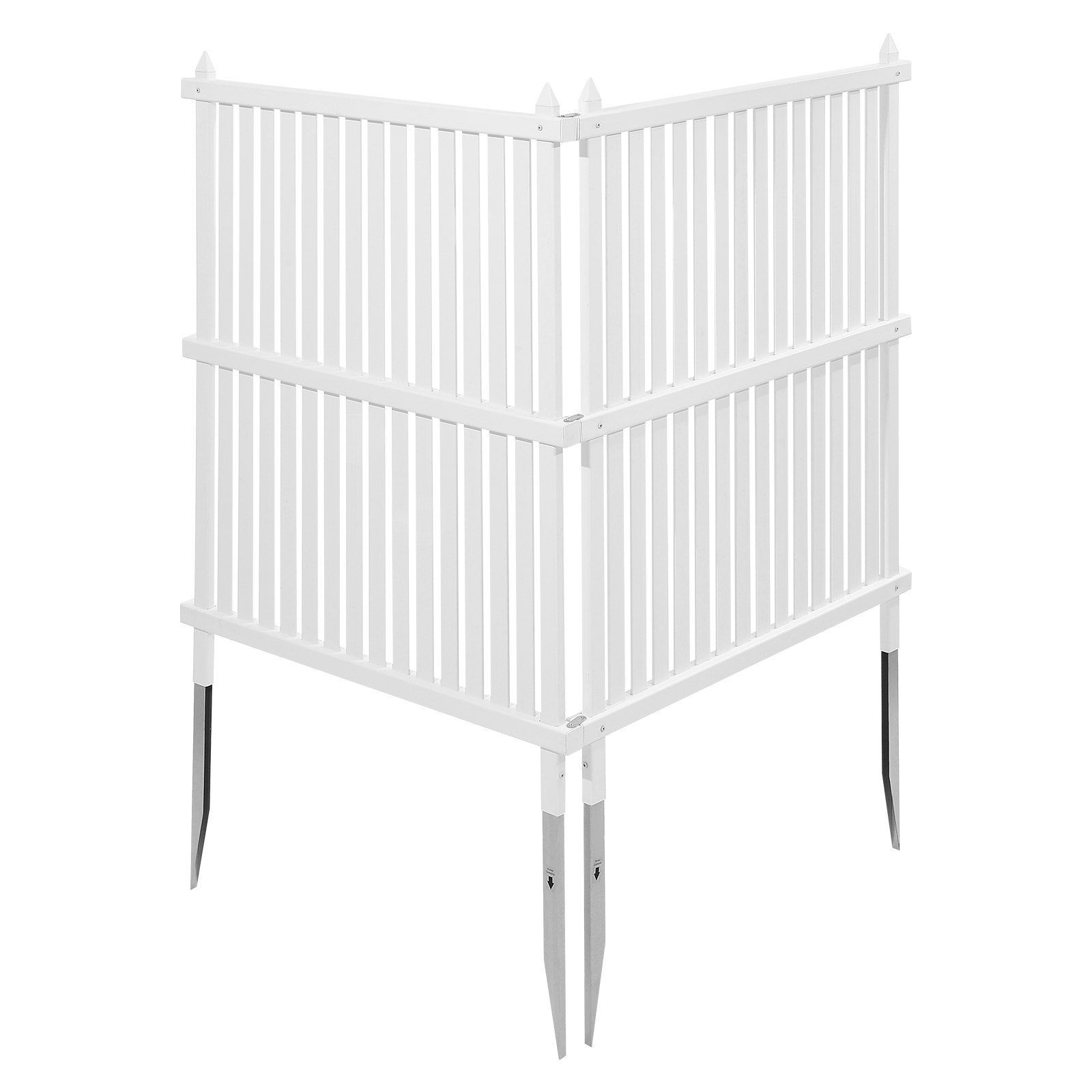 White Vinyl Privacy Fence, 2 Panels + 19.7in Stakes