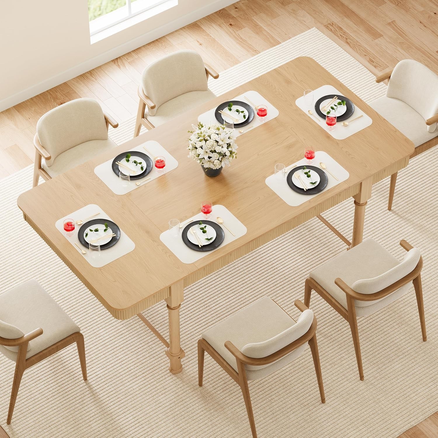 78 Inch Fluted Kitchen Dining Table for 6 8 10, Large Rectangular Kitchen Table