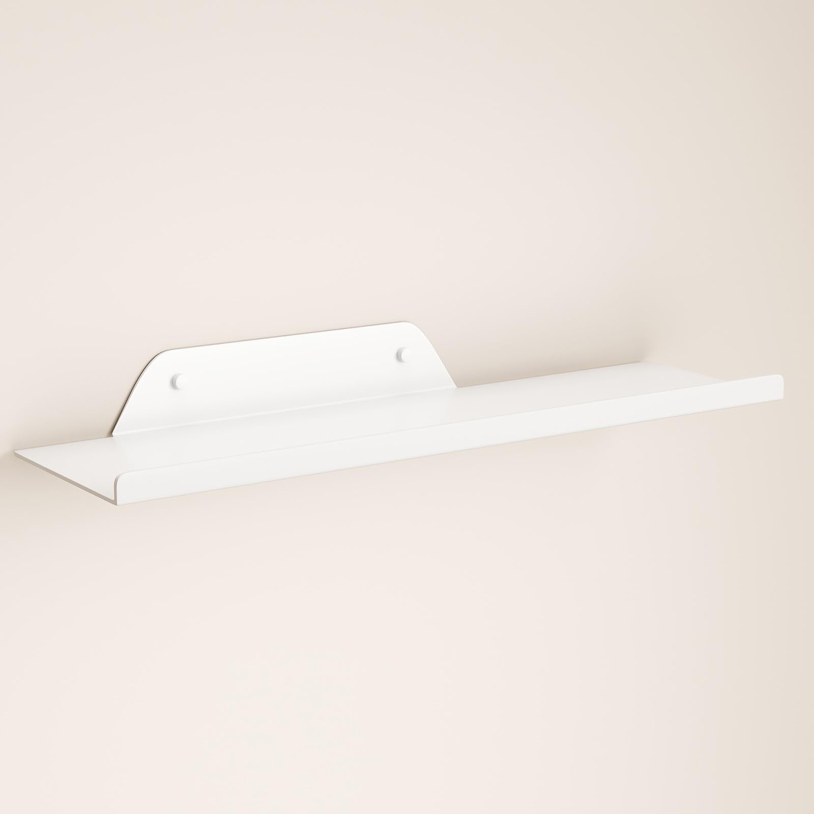 20 Inch Floating Metal Wall Shelf Off Center Storage Lip White Decor