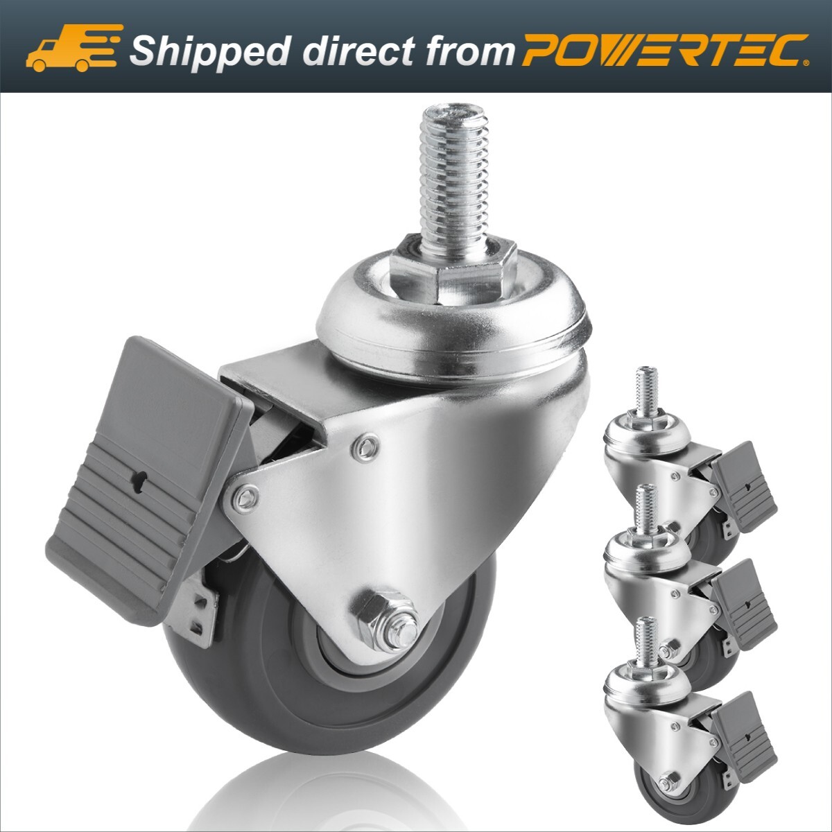 POWERTEC 4PK 2-3/8″ Dual Locking Swivel Caster Wheels 400lb Weight Capacity