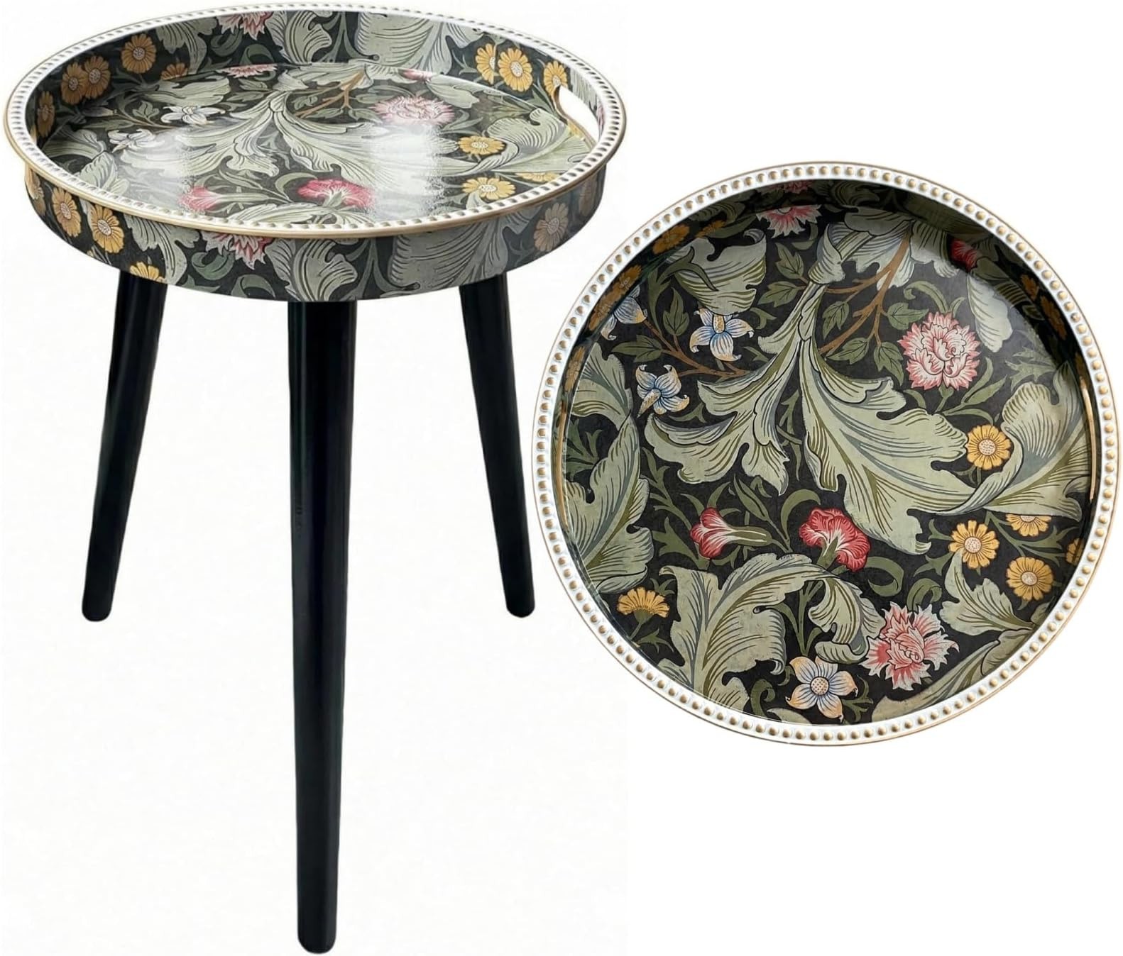 Small Round Side Table Vintage Floral – 13″ William Morris Pattern – Botanica…