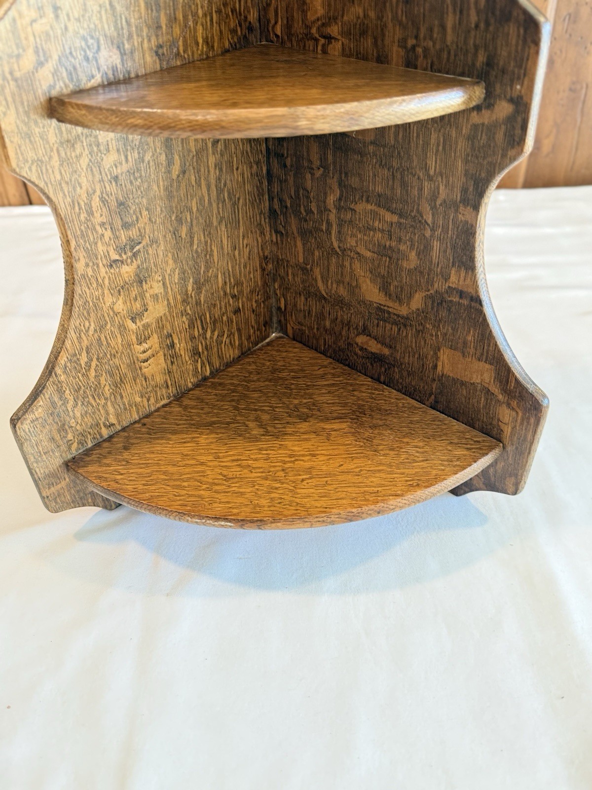 Vintage French Oak Corner Shelf 3 Tiers 20” Tall Cottagecore Farmhouse Decor