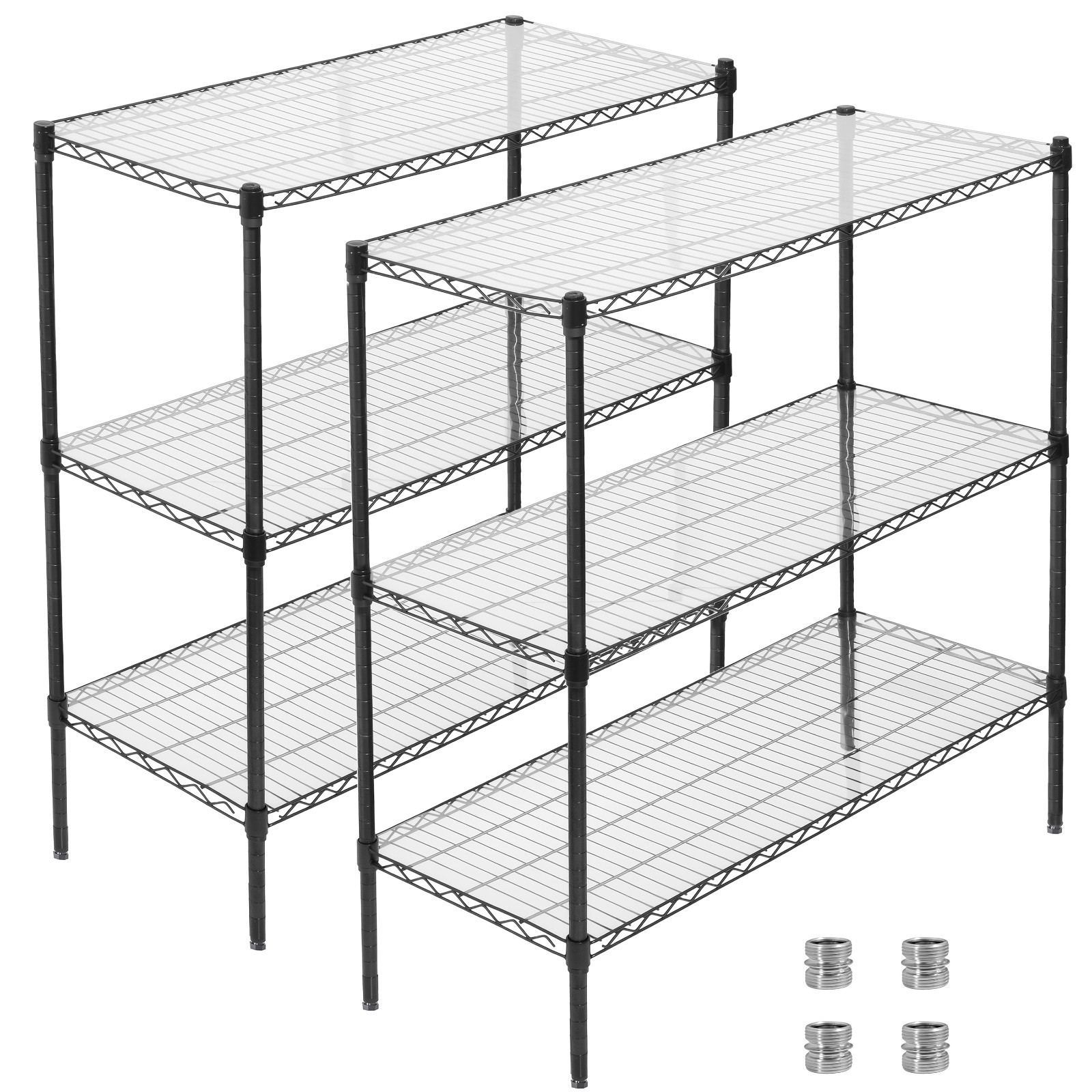 2-Set 3-Tier Metal Wire Shelving, 96″H 1050lb Capacity, Extendable Black Rack