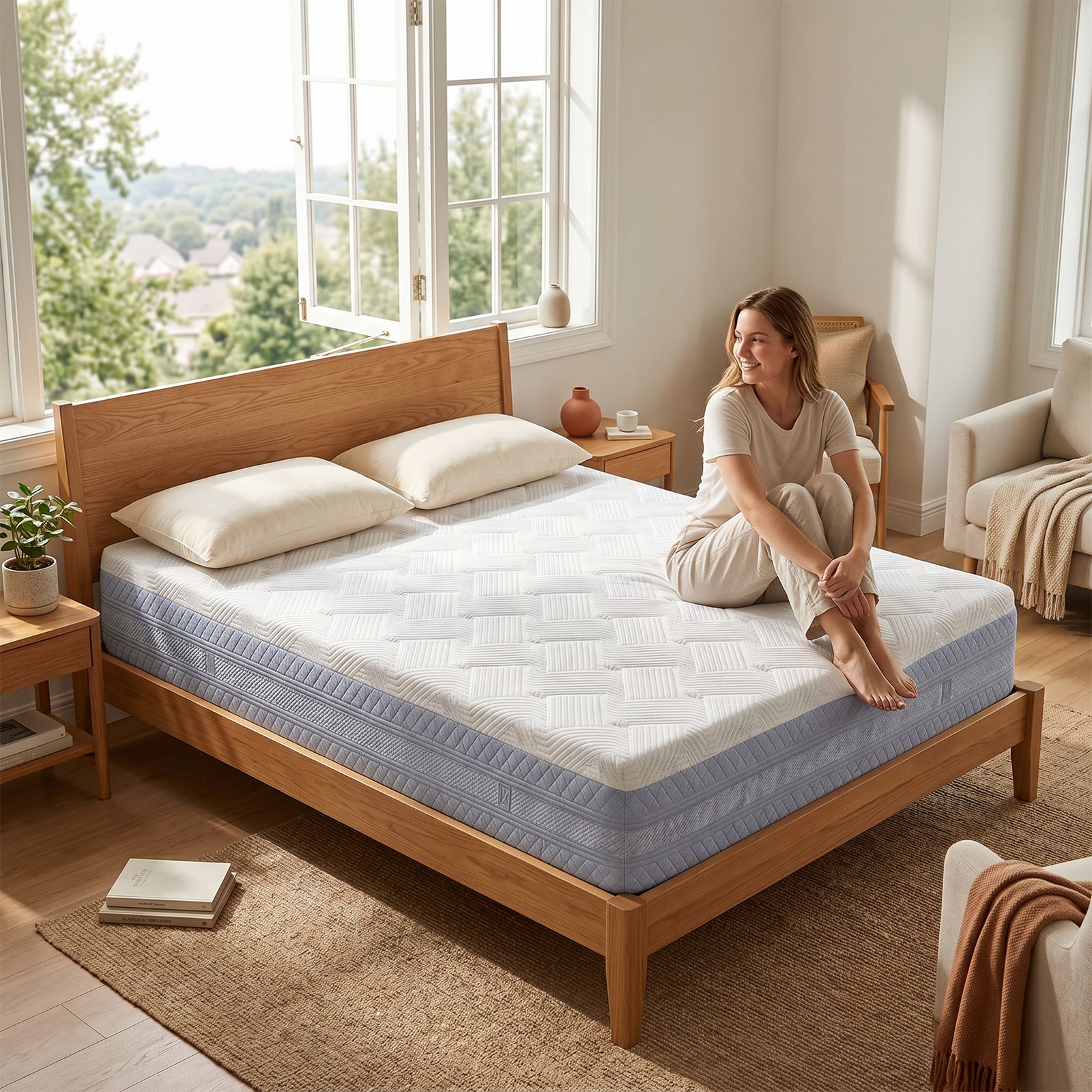 Queen Mattress 14 Inch Polyester Fabric Sponge Mattress Quiet Sleep Support Bed