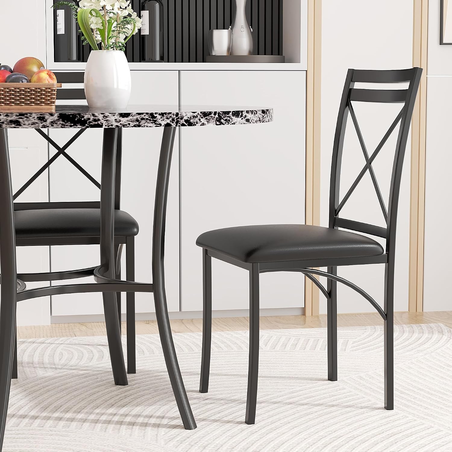 Metal Dining Chairs Set of 4, Steel Legs and PU Leather Cushion Seats for