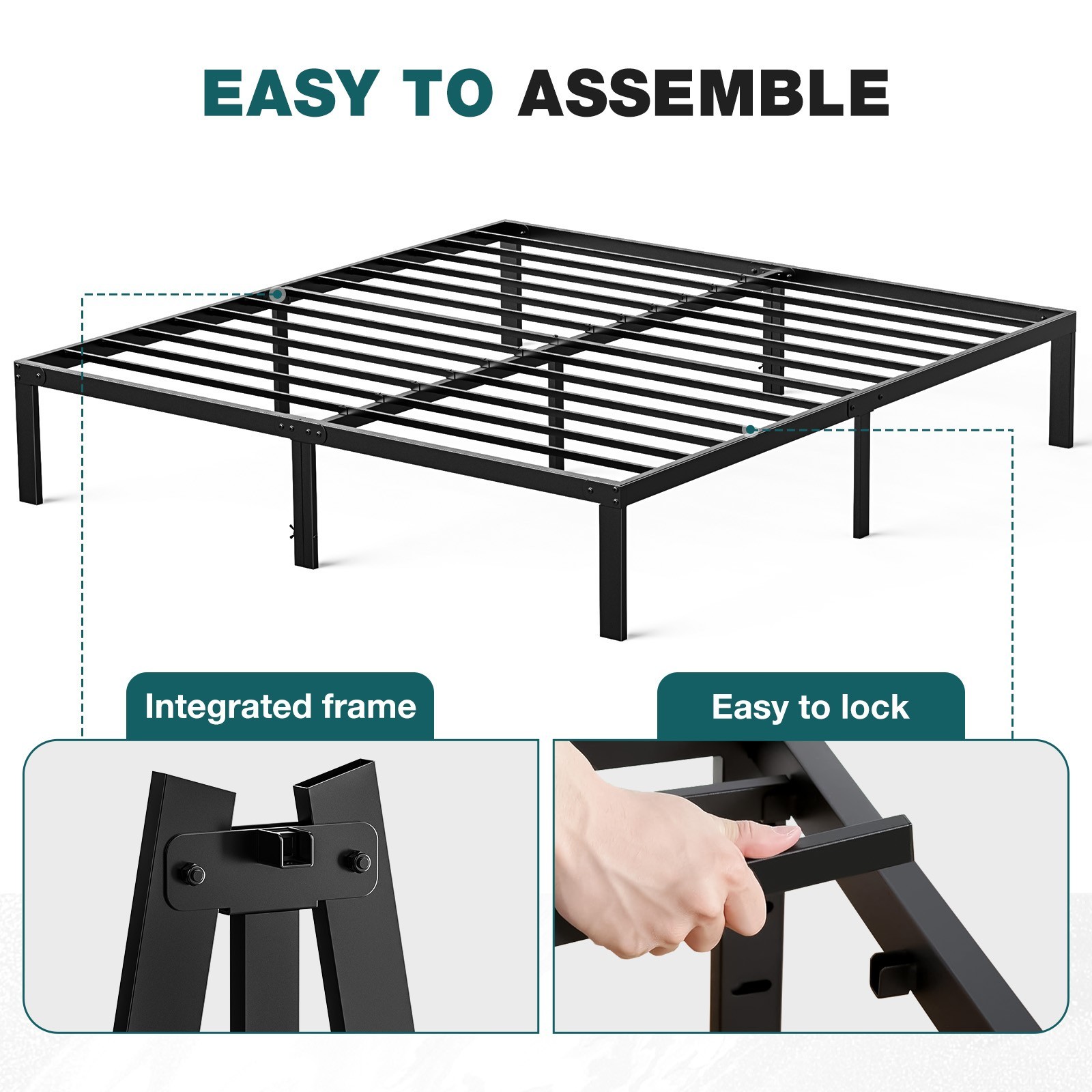 Metal Queen King Full Size Bed Frame Bedroom Sturdy Steel Slat Support Bedstead