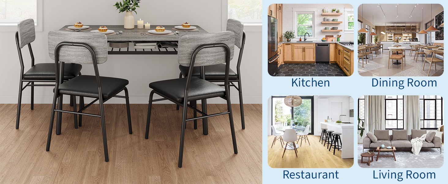 Dining Table Set for 4 with Storage Rack, 5-Piece Kitchen Table and Upholstered