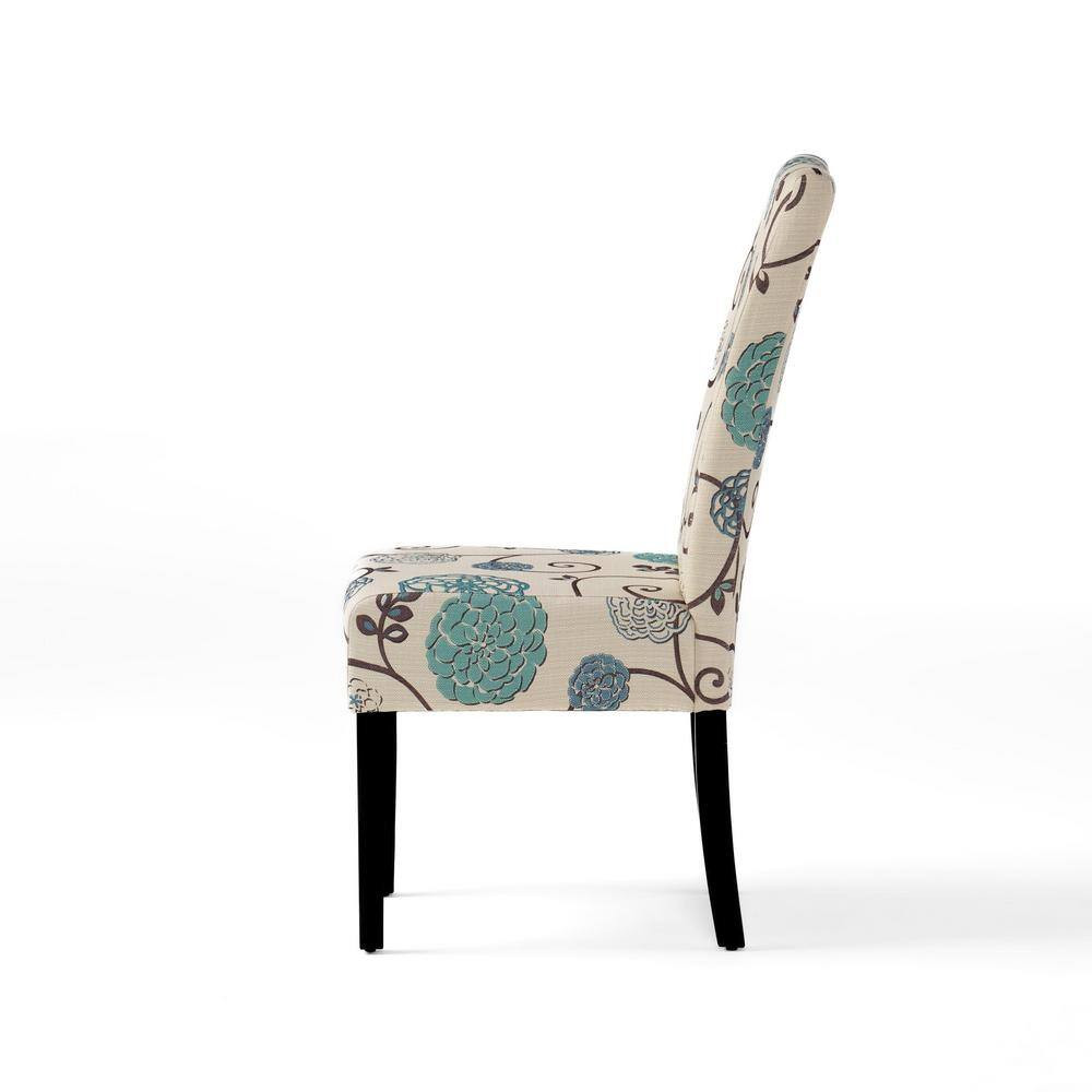 Pertica Light Beige with Blue Floral Fabric Upholstered Dining Chair (Set of 4)