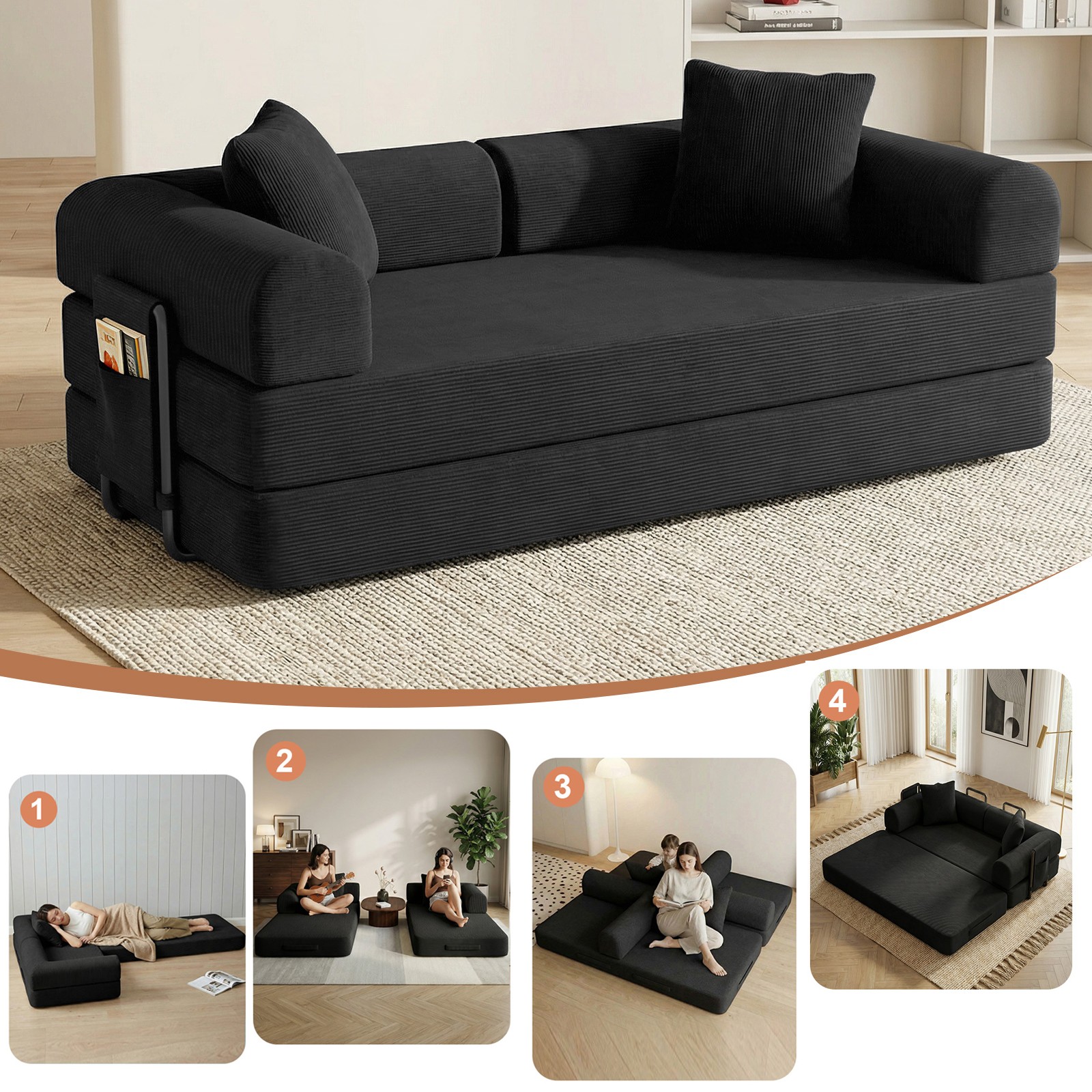 Sturdy Structure Boneless Sofa Couch Bed Convertible Futon Sleeper Skin-Friendly