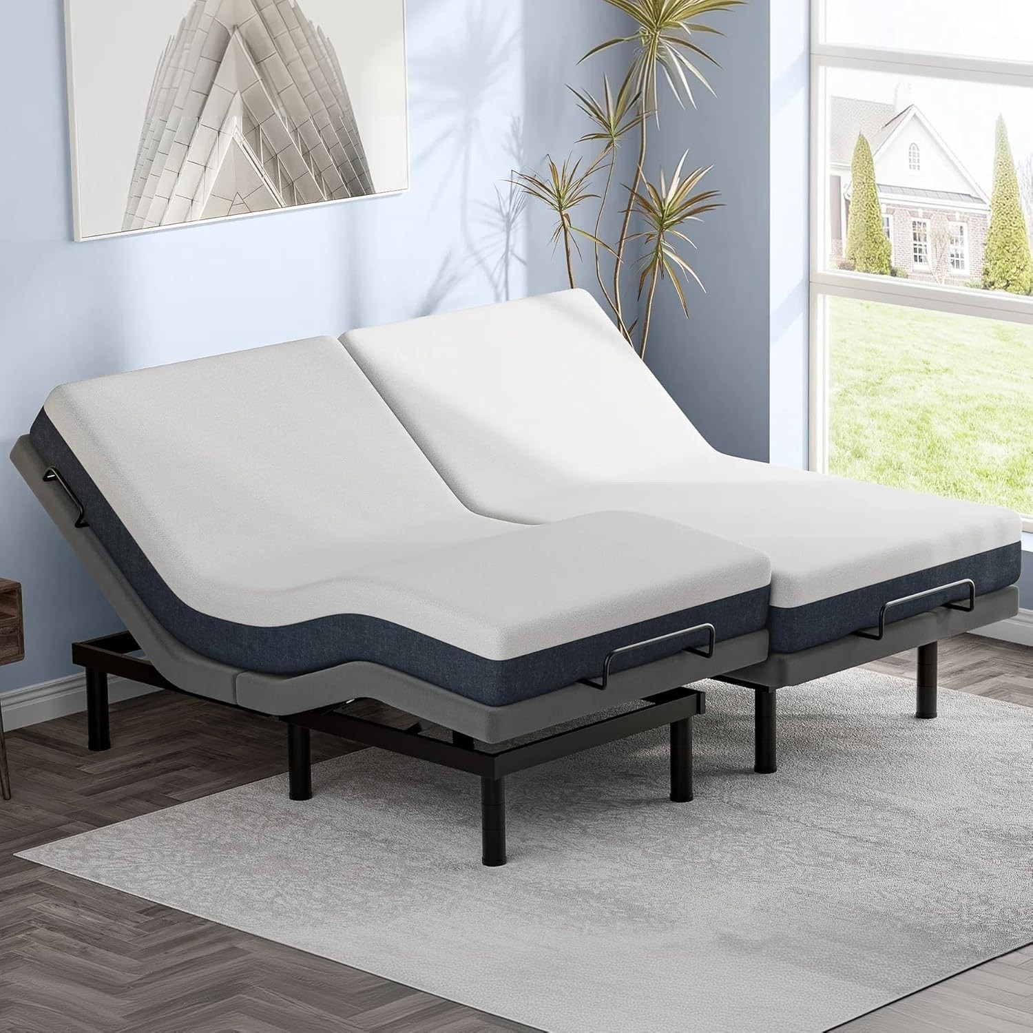 Upgraded Electirc Adjustable Bed Frame Base With Massage Remote USB TXL King