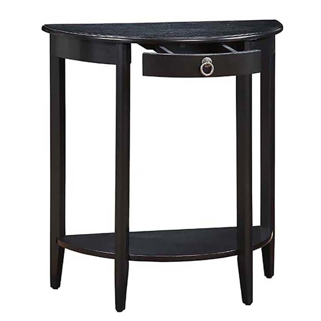 Half Moon Shape Console Table w/Drawer & Open Storage Shelf, Wood Sofa Table