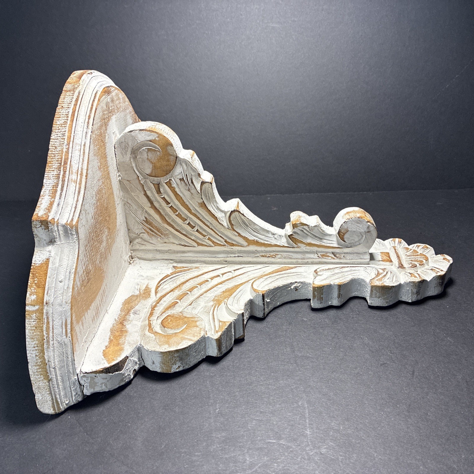 Shabby Wall Sconce Shelf Carved Solid Wood Gothic Victorian Scrolls Ornate Large