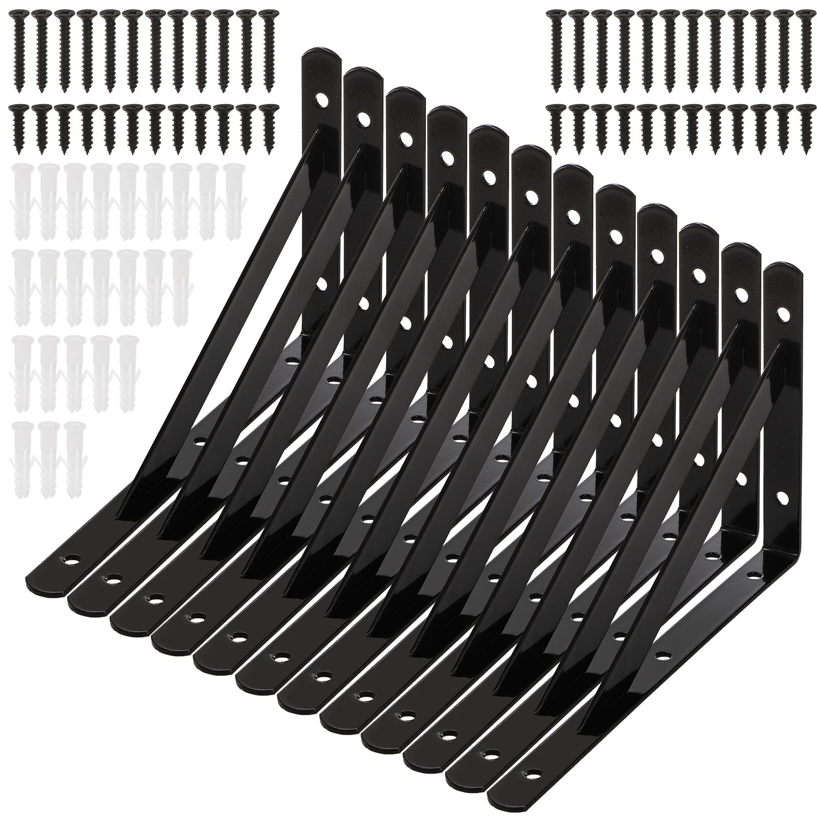 12 Pack Heavy Duty Shelf Brackets, 8 in X 5 in Wall Mount Steel L Shelf Brack