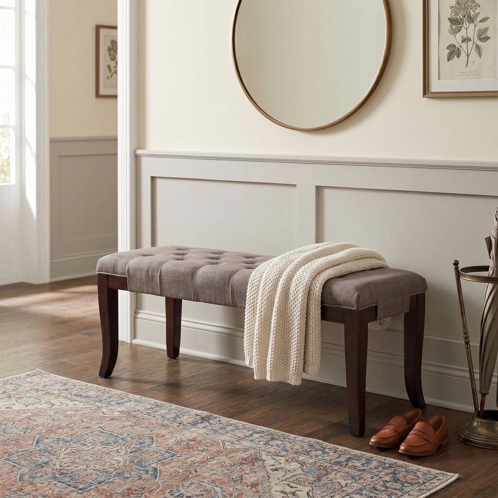 Linon Gray Fabric Tufted Bench for Entryway or Living Room