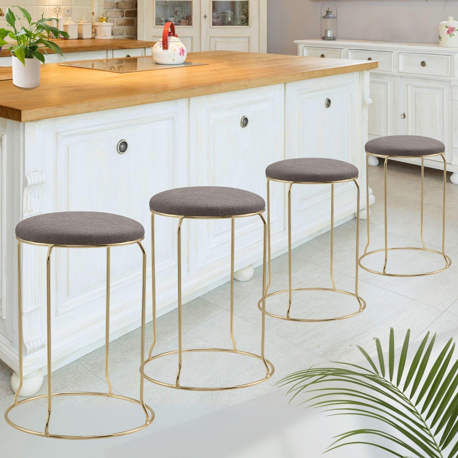 Kings Brand Furniture Set of 4 Stackable 18″ Metal Stools, Dining Chairs, Grey