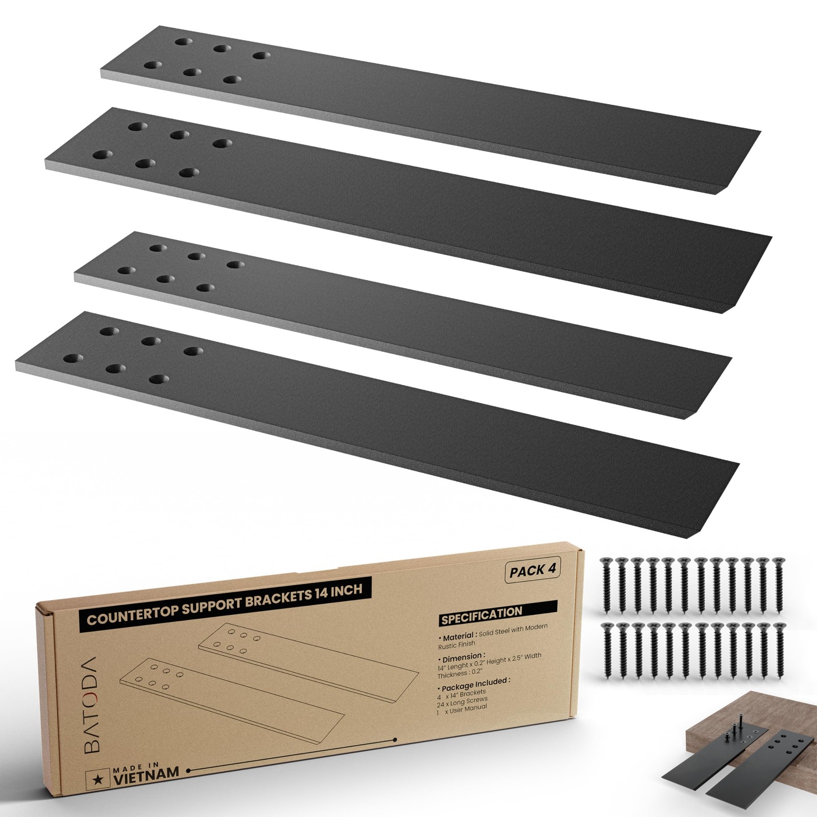 14 Countertop Support Brackets (4 Pcs) for Granite – Heavy Duty L Shelf Bracket