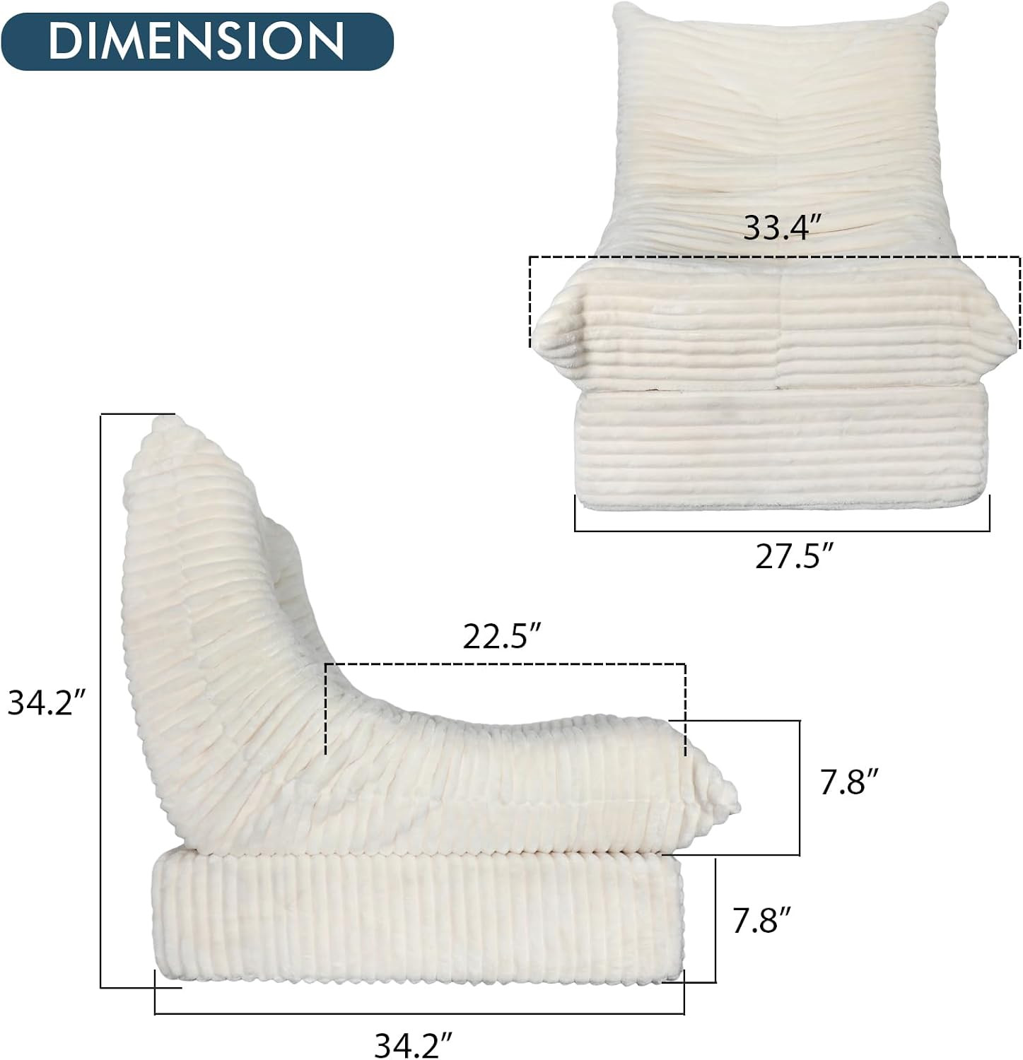 Ergonomic Modular Foam Chair & Ottoman – Soft Corduroy, Easy to Move