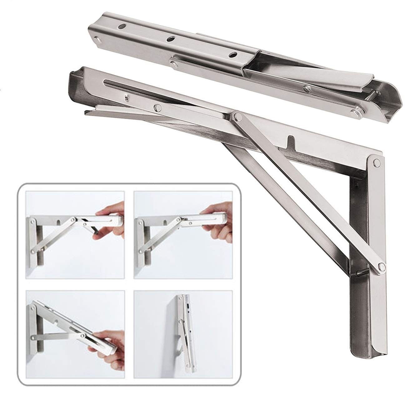 CLT 22” Folding Shelf Brackets Max. Load 550 lb, Heavy Duty Stainless Steel DIY