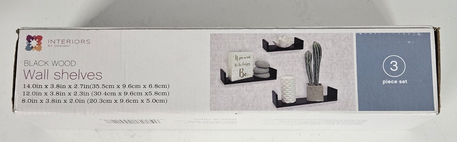 Interiors by Design Black Wood Wall Shelves 3 Pc Set Floating Shelf MDF