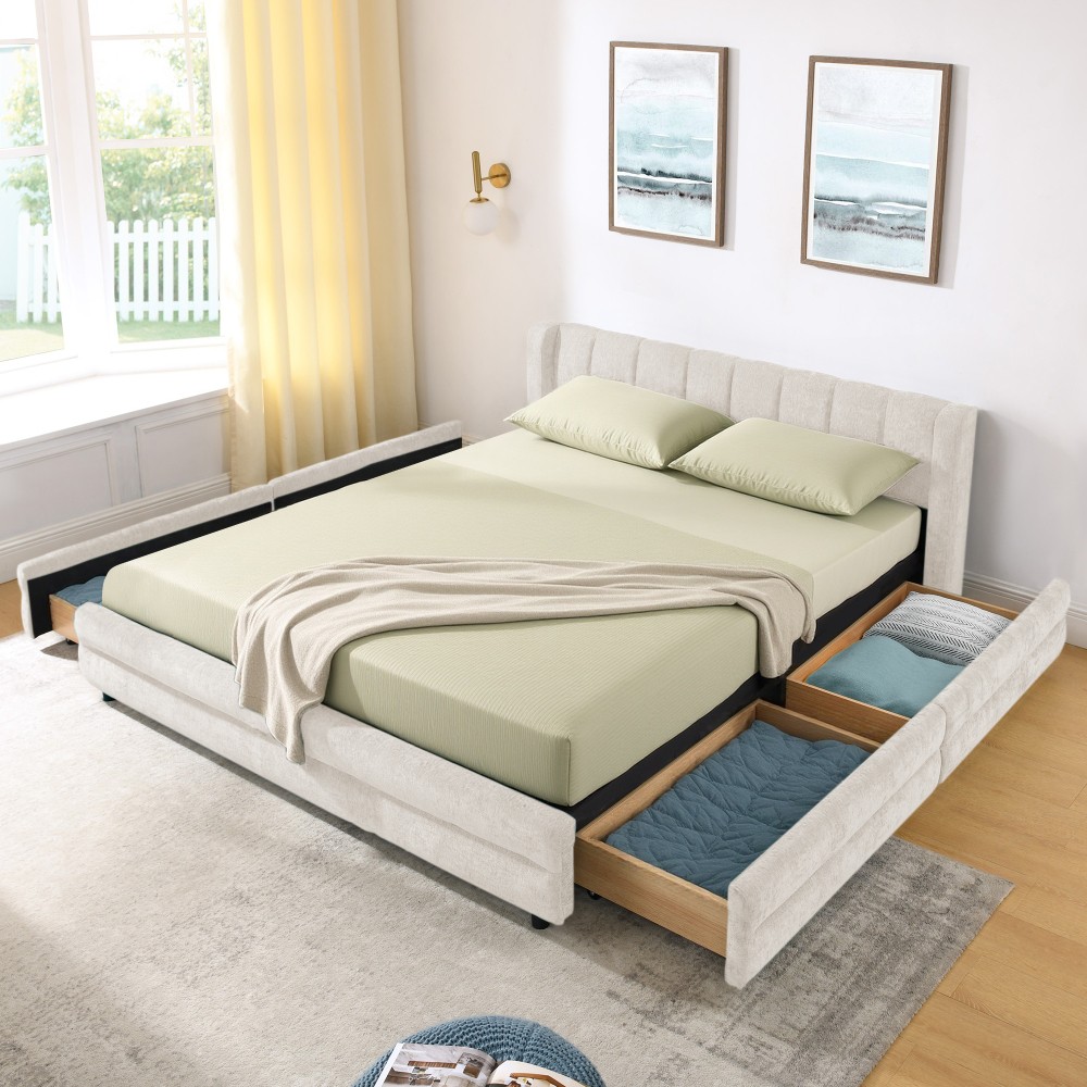 Queen Size Upholstered Bed Frame with Thick Fabric comfortable upholstered