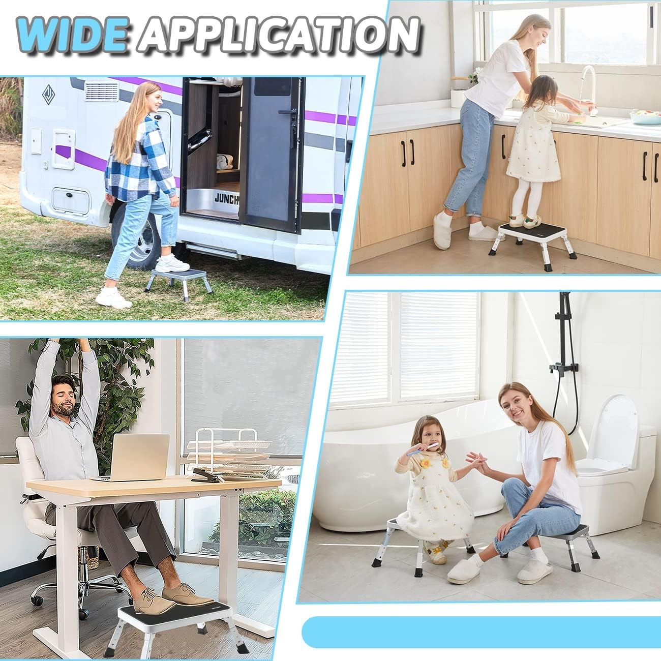 3 Levels Adjustable Folding One Step Stool Safer Metal Step Stools
