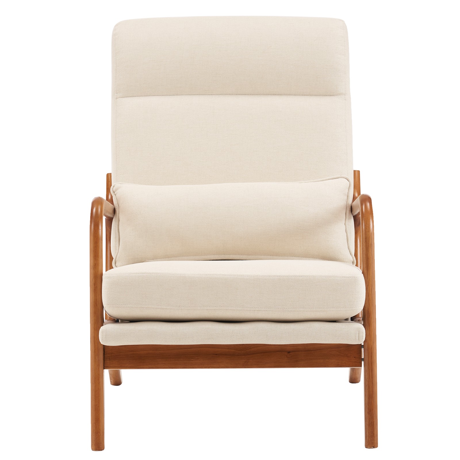 High Back Solid Wood Armrest Backrest Iron Frame Linen Indoor Leisure Chair Off