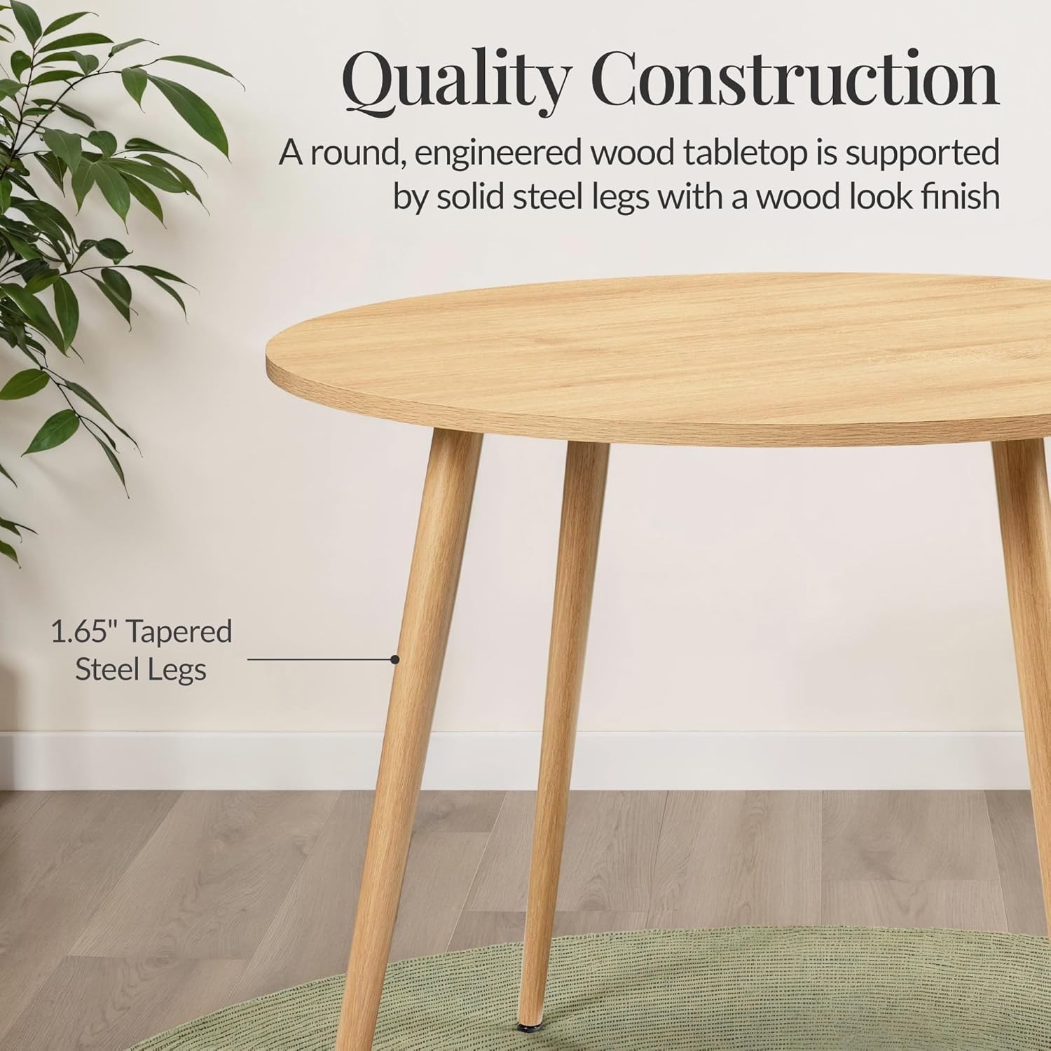 Choice Products Round 35.5in Dining Table for 4 w/Sturdy Wood Finish Steel Legs,