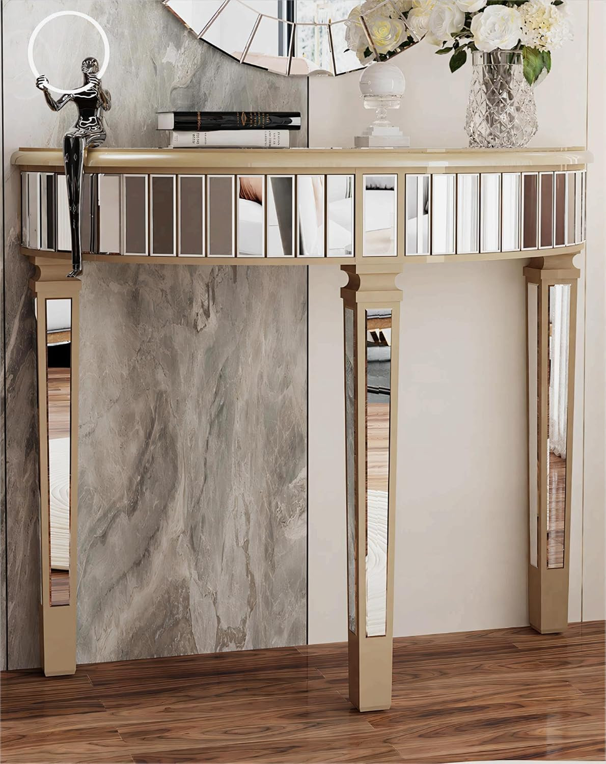 Luxury Half-Moon Mirrored Console Table for Modern Entryway Decor