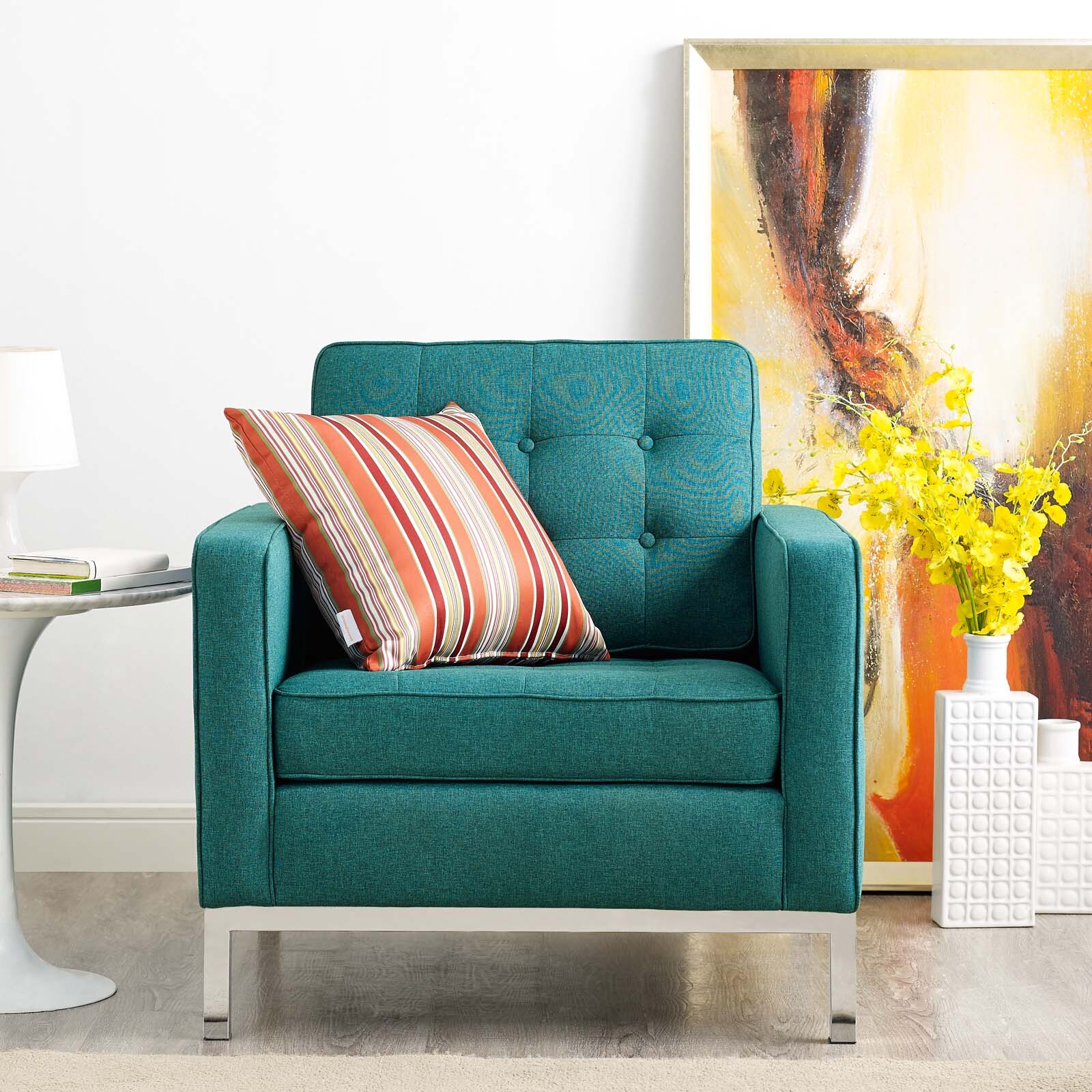 Modway Loft Upholstered Fabric Armchair in Teal