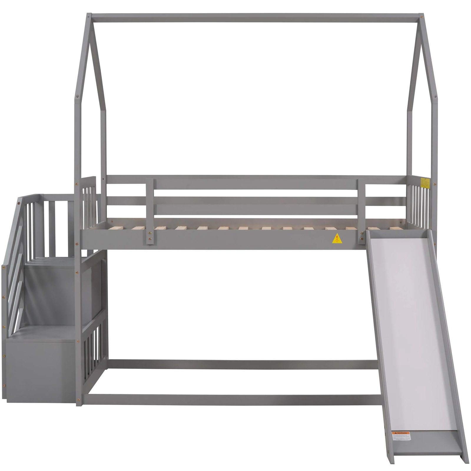 Twin House Bunk Bed with Staircase for Kids, Solid Wood Bunk Bed with Storage, G