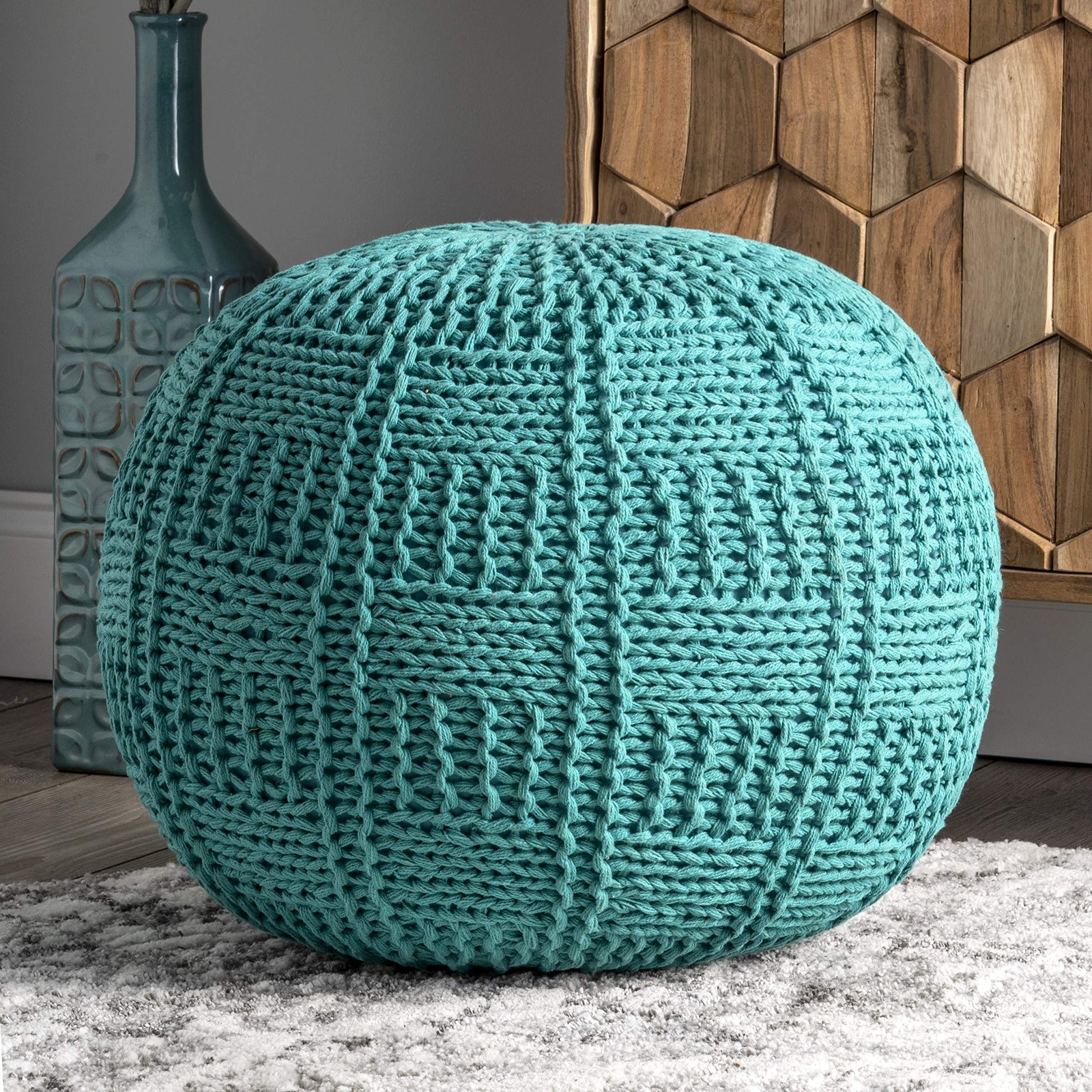 Nuloom Berlin Casual Knitted Filled Ottoman Pouf Frsvco02A
