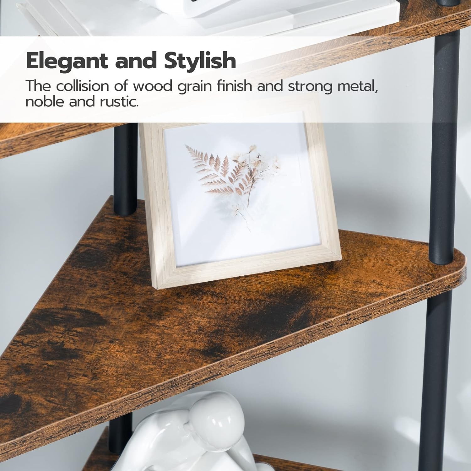 Compact Triangular Corner Shelf Stand with Metal Frame – Easy Assembly