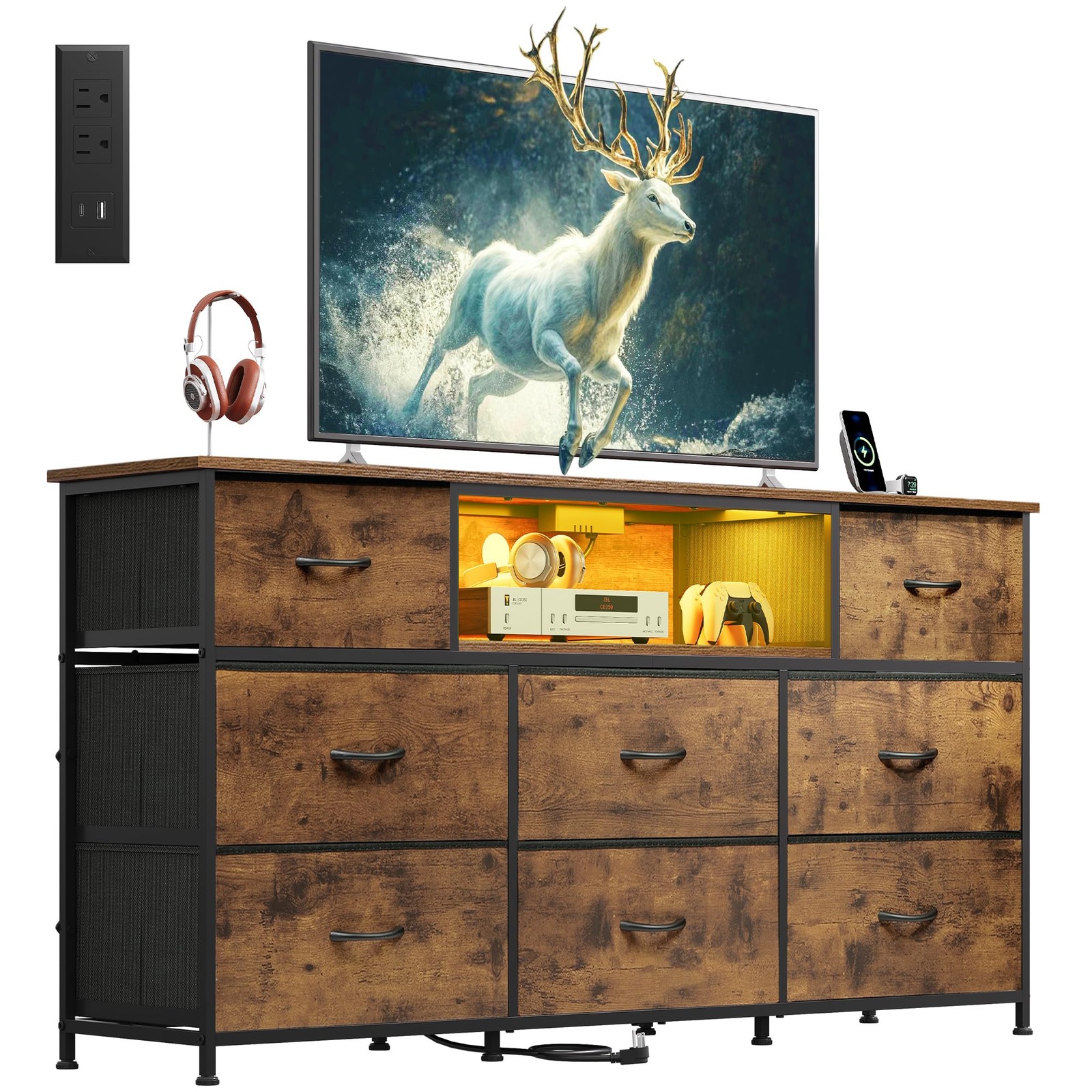 WLIVE Dresser TV Stand for 50, 55, 65 inch TV, Entertainment Center with LED …