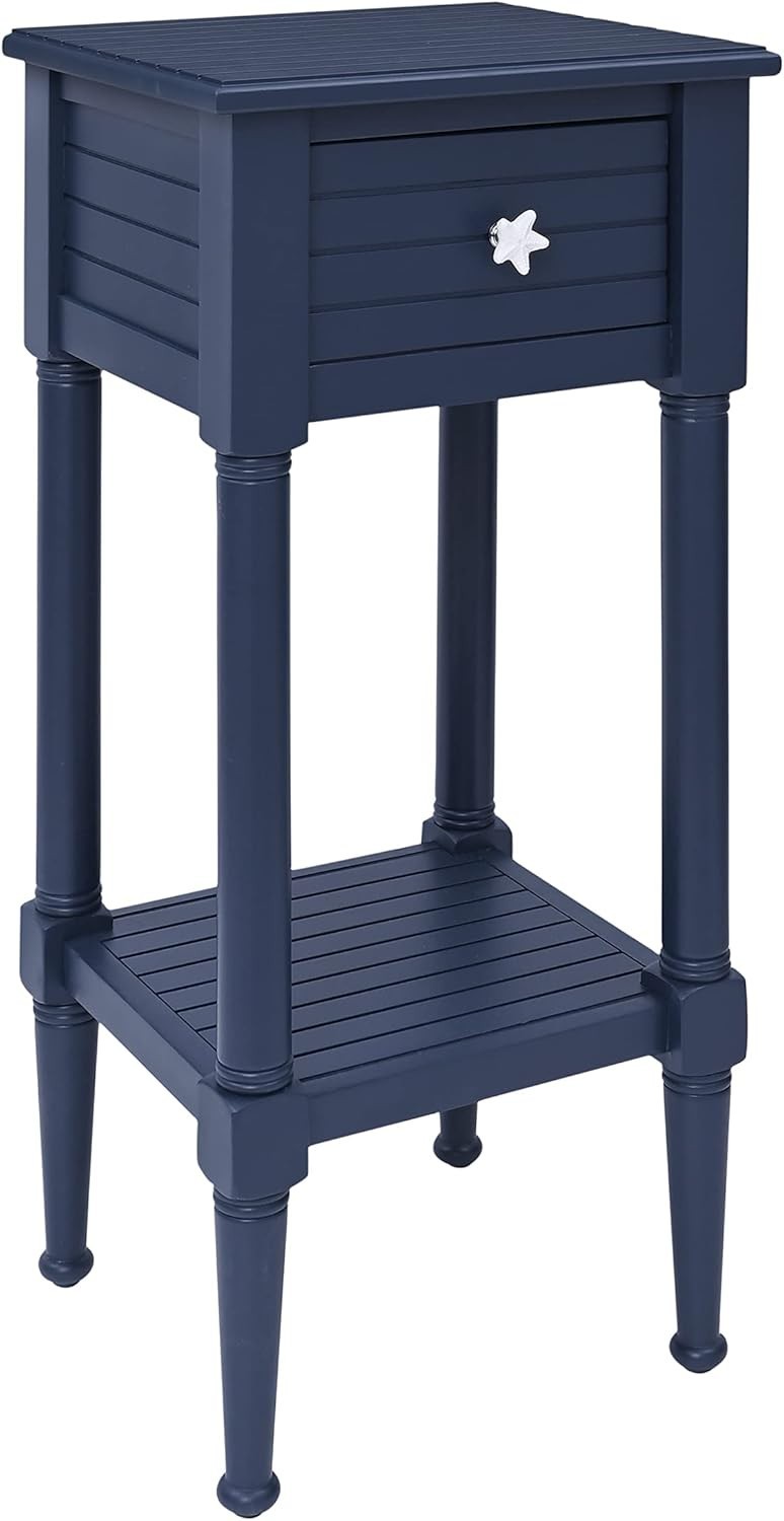 Navy Coastal Accent Table with Drawer and Shelves 29.5 Inches Tall