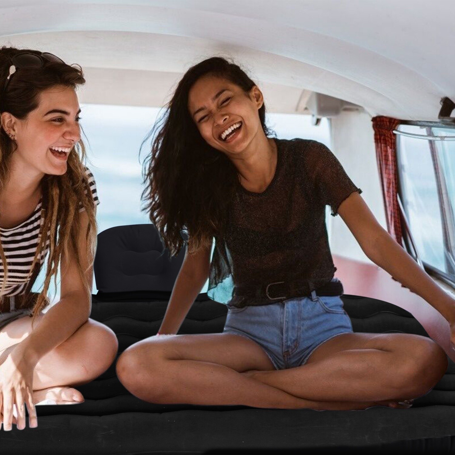 Inflatable Travel Car Air Mattress Back Seat Bed and Rest W/Pillows Pump and Bag