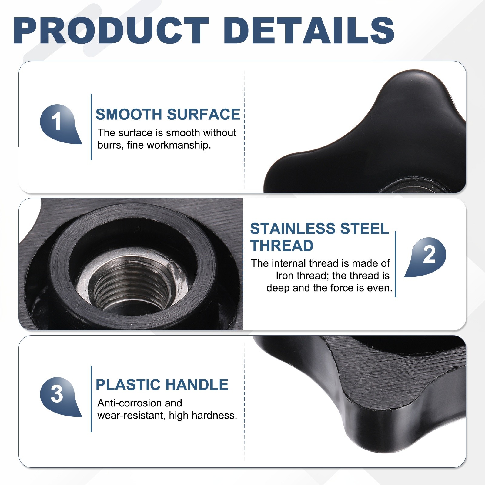 Star Knob 3/8″-24(UNF) Fluted Through Hole Knob 6-Star Screw-On Threaded Knob
