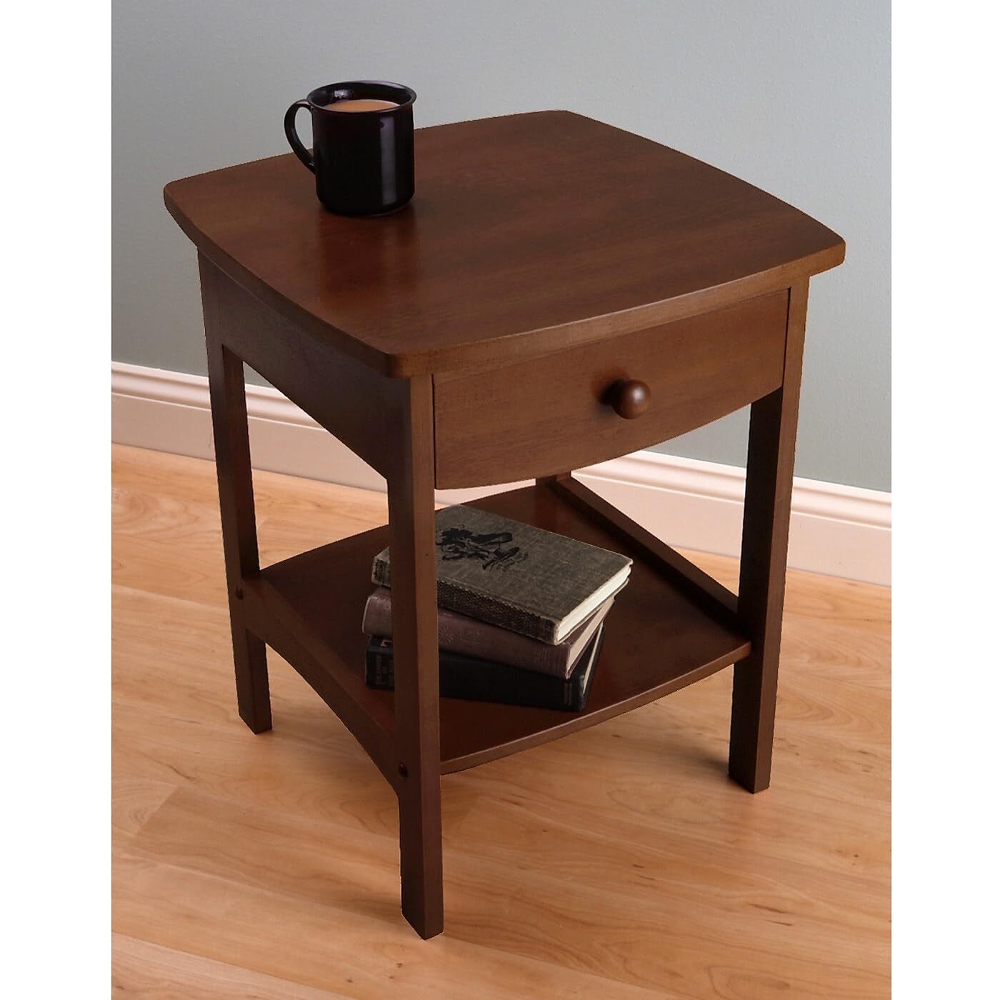 22 X 18 X 18inch Wood Curved End Table/night Stand With One Drawer Brown 94918